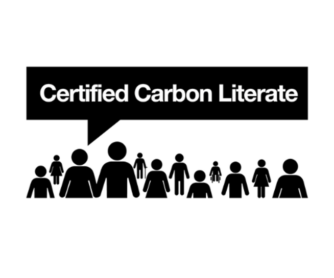 A logo showing text saying 'certified carbon literate'
