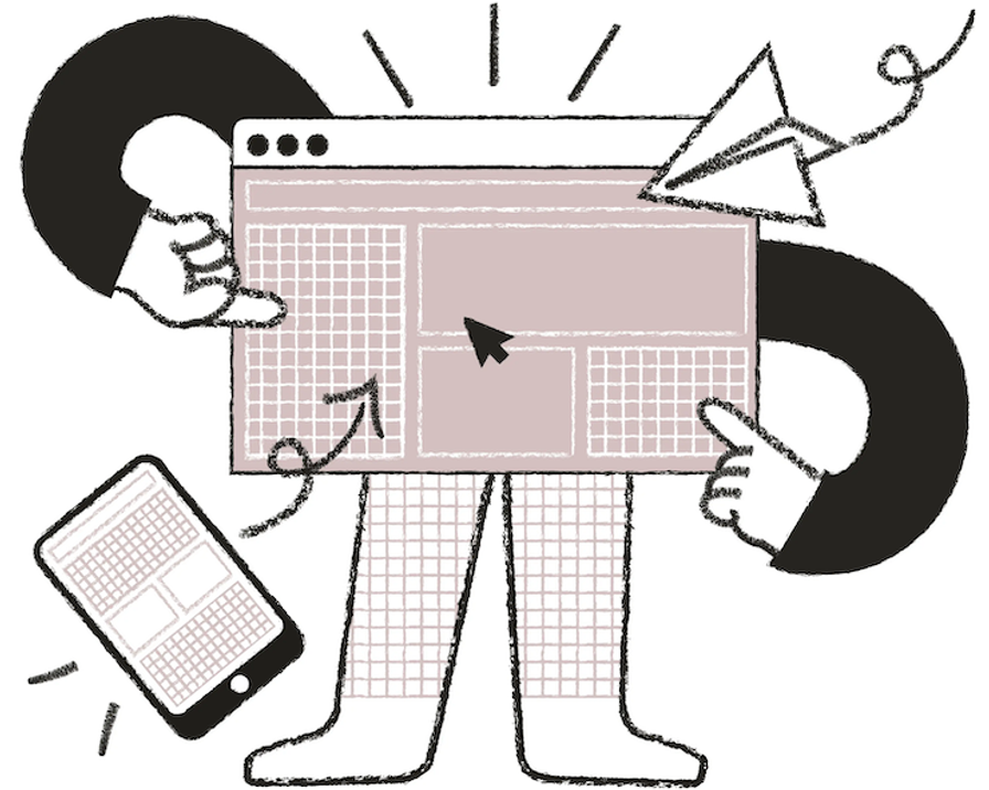 Illustration of screen with arms and legs