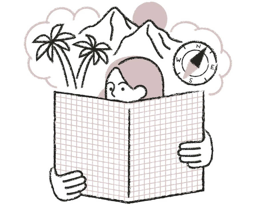 Illustration of woman reading map